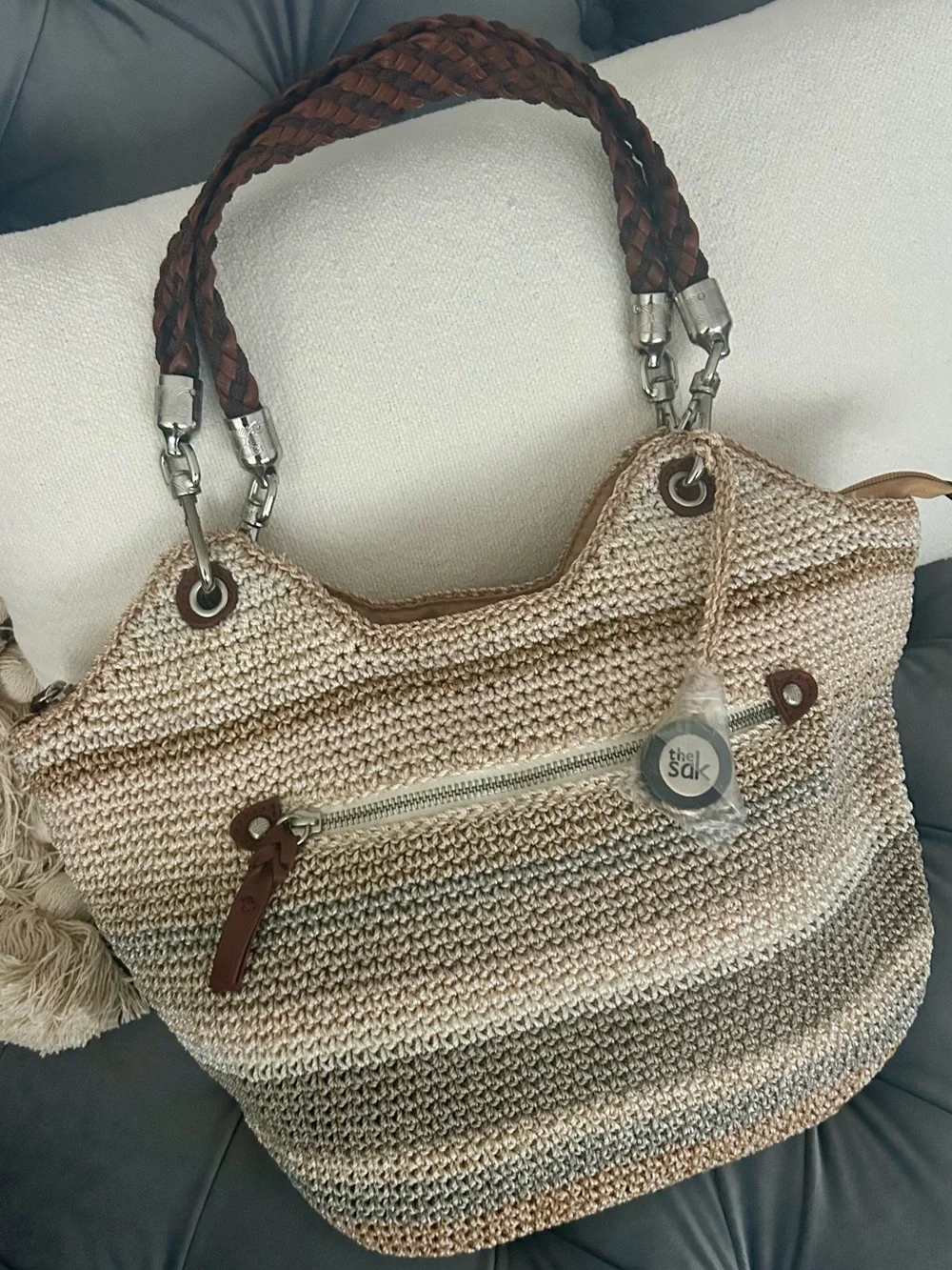 The Sak NEW!!!! Indio Crochet Satchel, Sand Stripe NWOT!!!!!